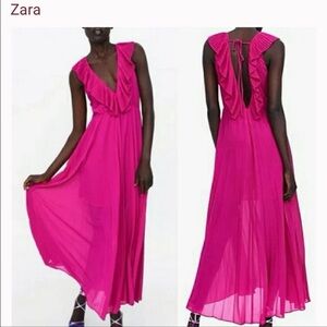 Zara Pink Ruffle Maxi Dress